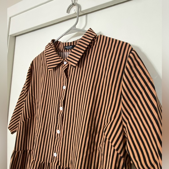 SHEIN Burnt orange and black vertical striped button front smock dress - Picture 2 of 3